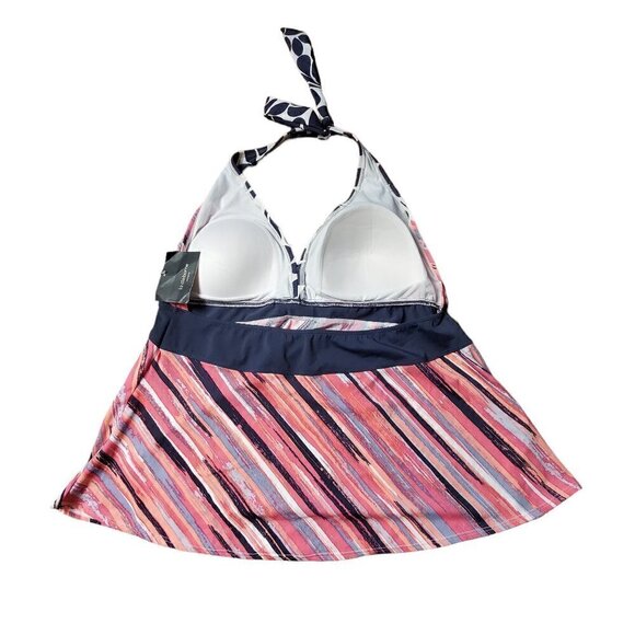 Liz Clairborne Floral Striped Halter Tankini Swim Top 22W Beach Summer NWT - Picture 2 of 8